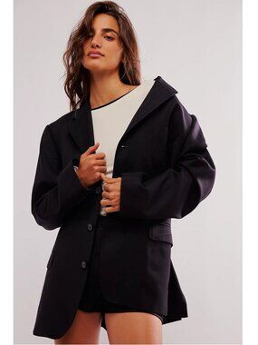 NEW Free People Havre x FP Micro Short Suit BLAZER ONLY Black Oversized Jacket